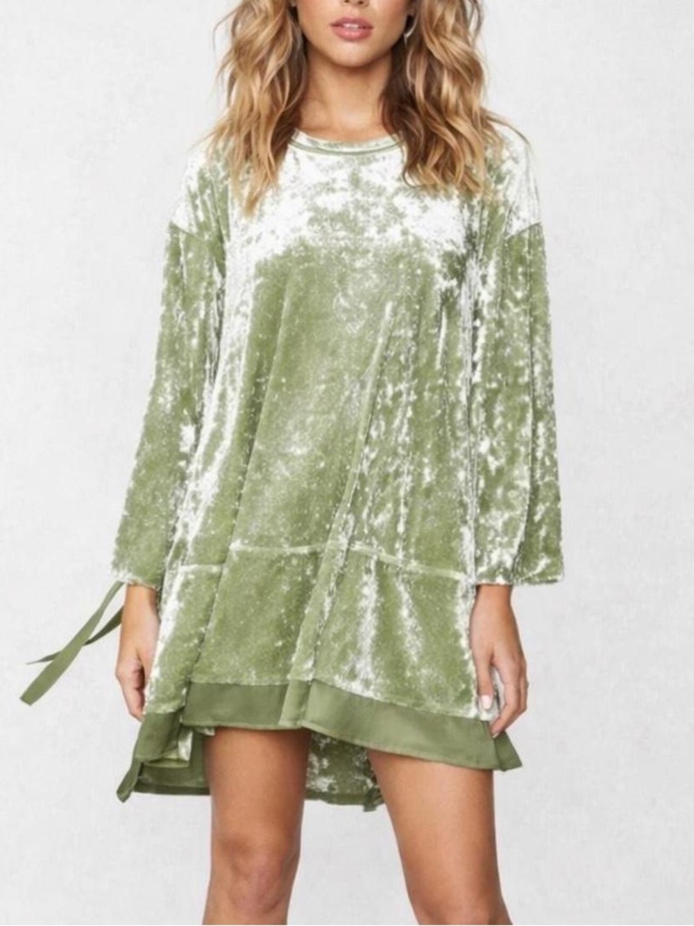 Free People HAH Hot As Hell Crushed Green Velvet Whimsigoth Lagenlook Dress XS